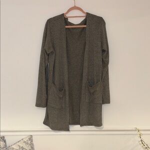 Green Open Front Long Cardigan Sweater